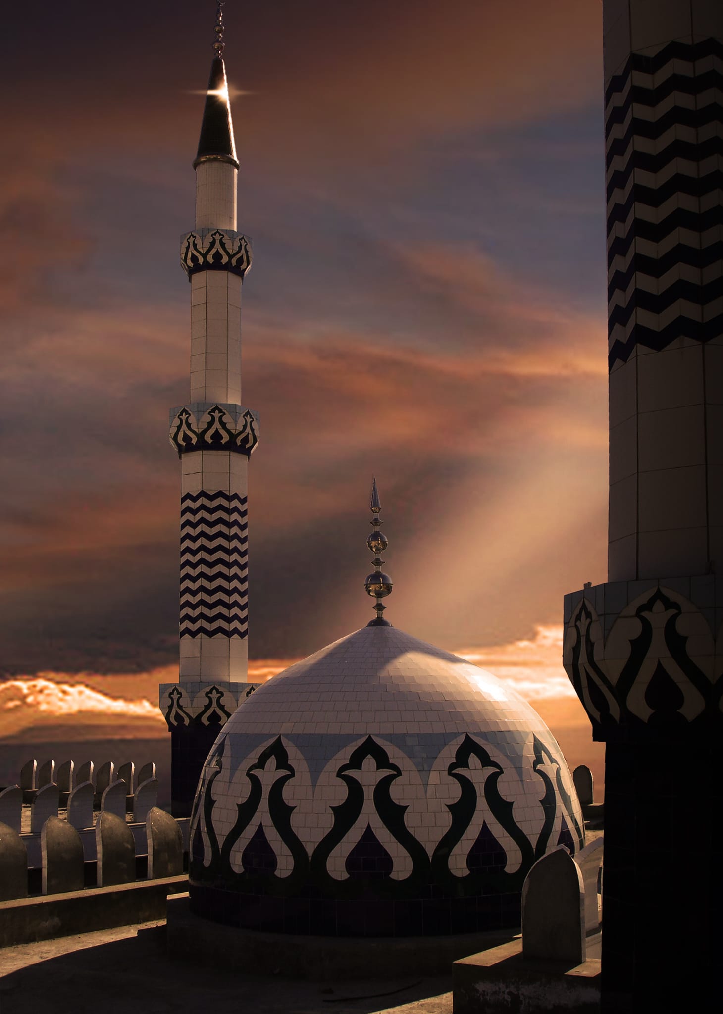 Jamia Mosque, Chakwal, lit at dusk
